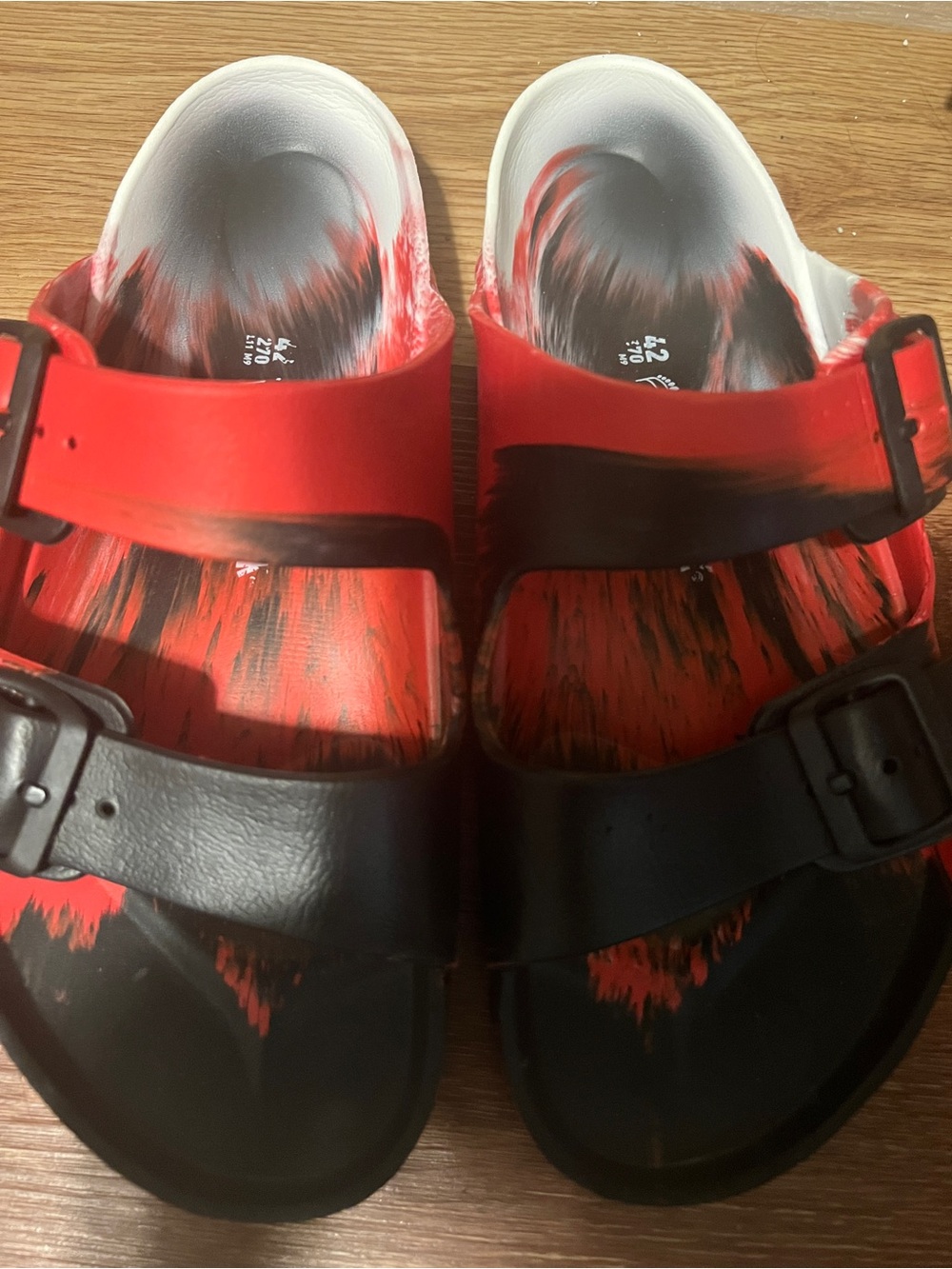 Birkenstock Kids Red and Black Two-Tone Slide Sandals